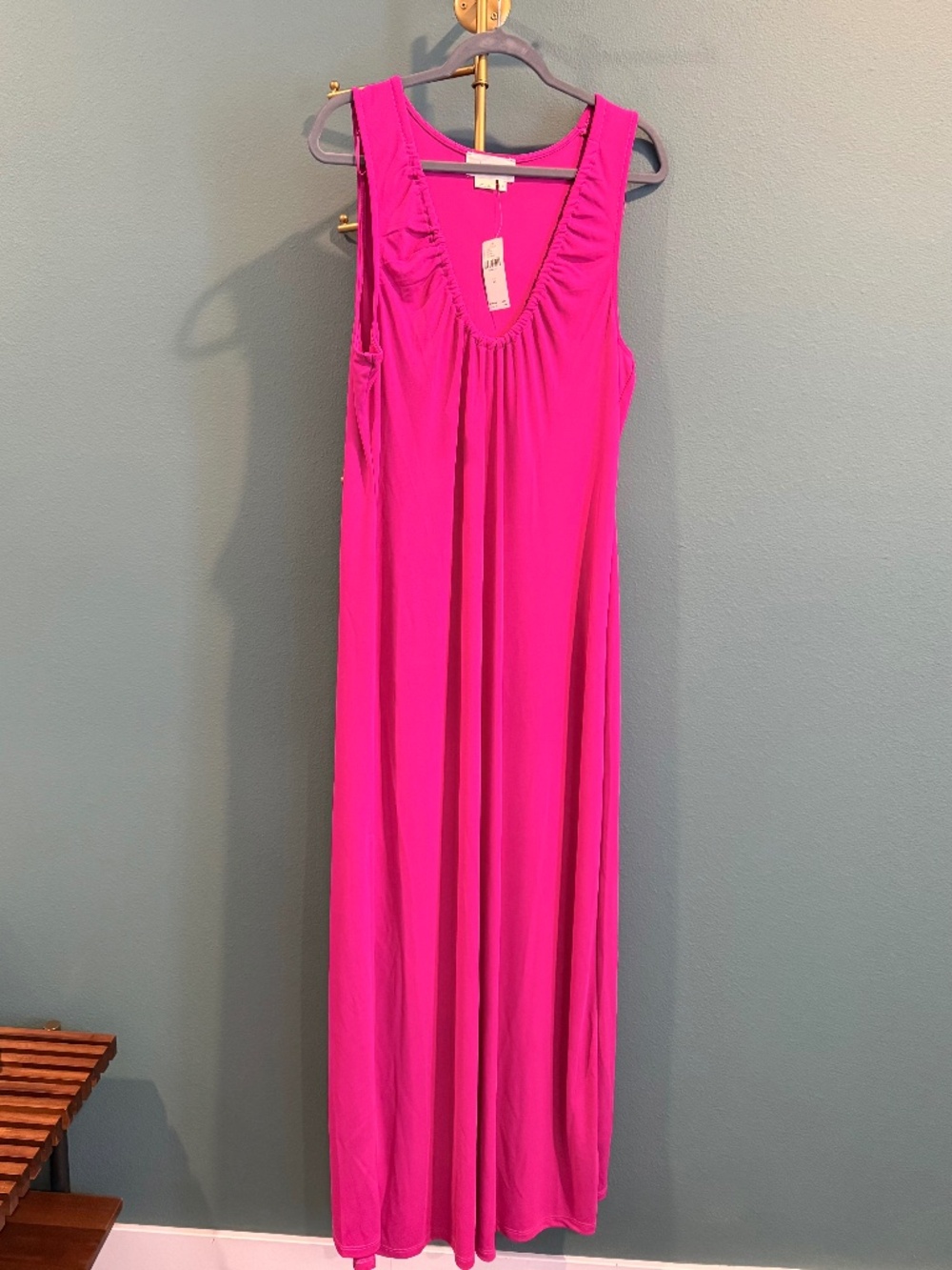 By Anthropologie Hot Pink Ruched Scoop-NeckMaxi Dress NWT Size XL